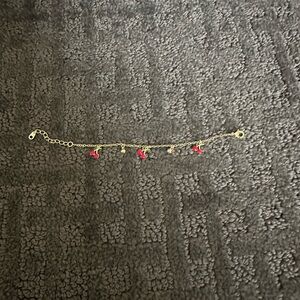 Genevive 14K Yellow Gold Plated Bracelet With Red Enamel Cherry Charms